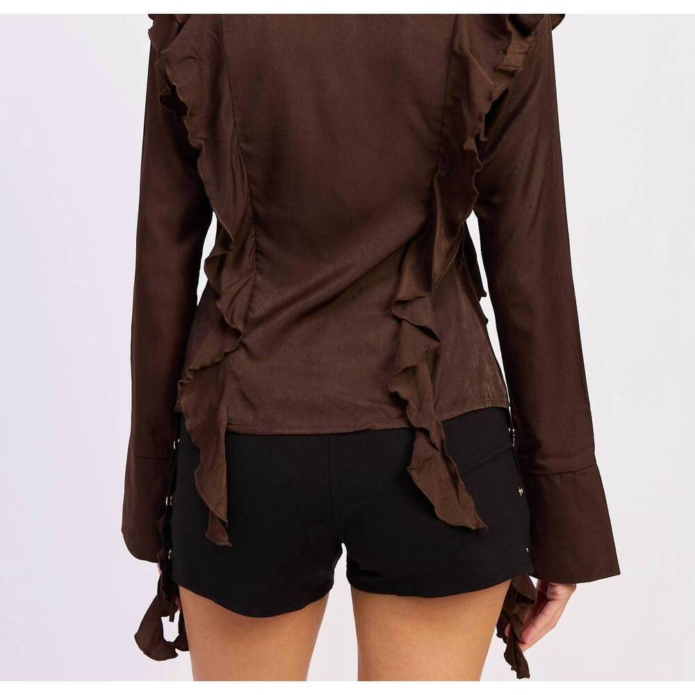 emory park Brown Ruffled Long-Sleeve Blouse - Picture 4 of 8